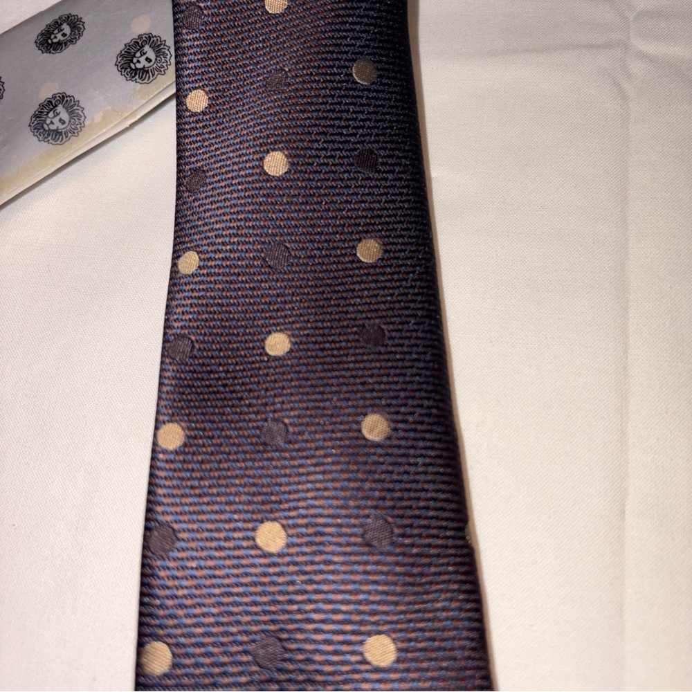 NWT Imani Uomo Men's Tie & Pocket‎ Square Plum w/Gold Polka Dots 100% Silk 61" L